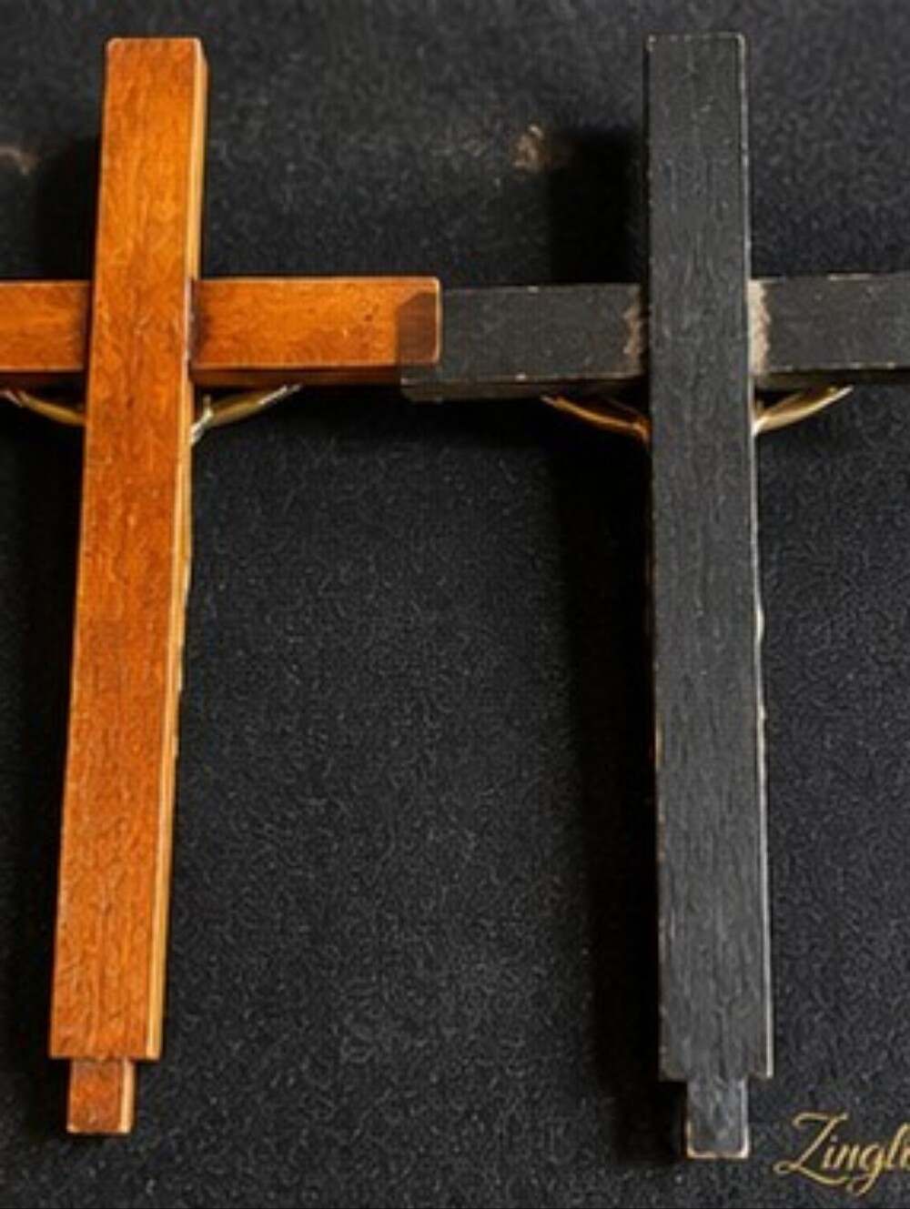 Pair Vintage Wooden Wall Crucifixes Catholic Christian INRI Crosses Mid-Century - Picture 7 of 13